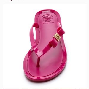 New Tory Burch Pink Michaela Bow Jelly Flip Flops